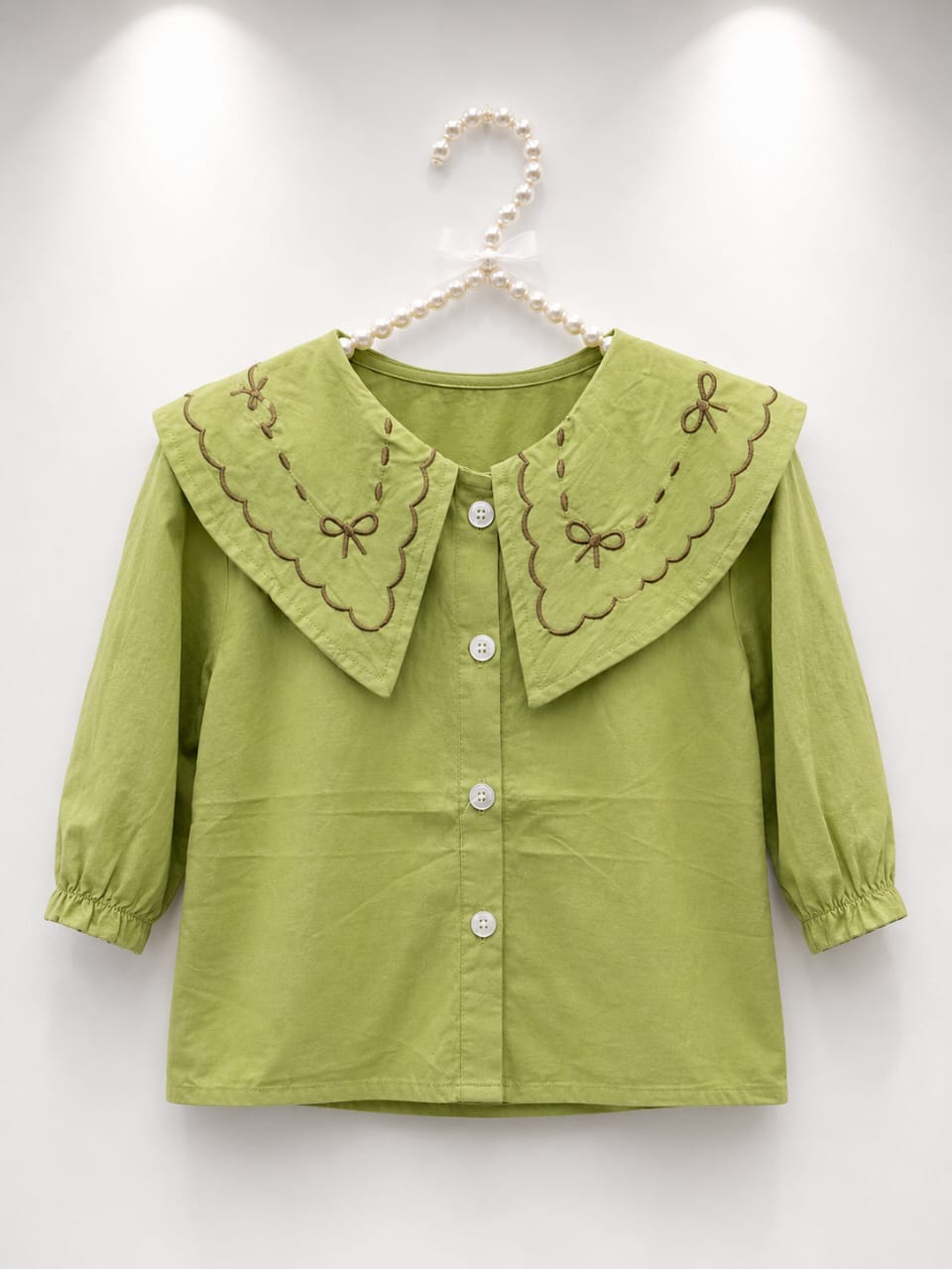 Scalloped Collar Olive Shirt