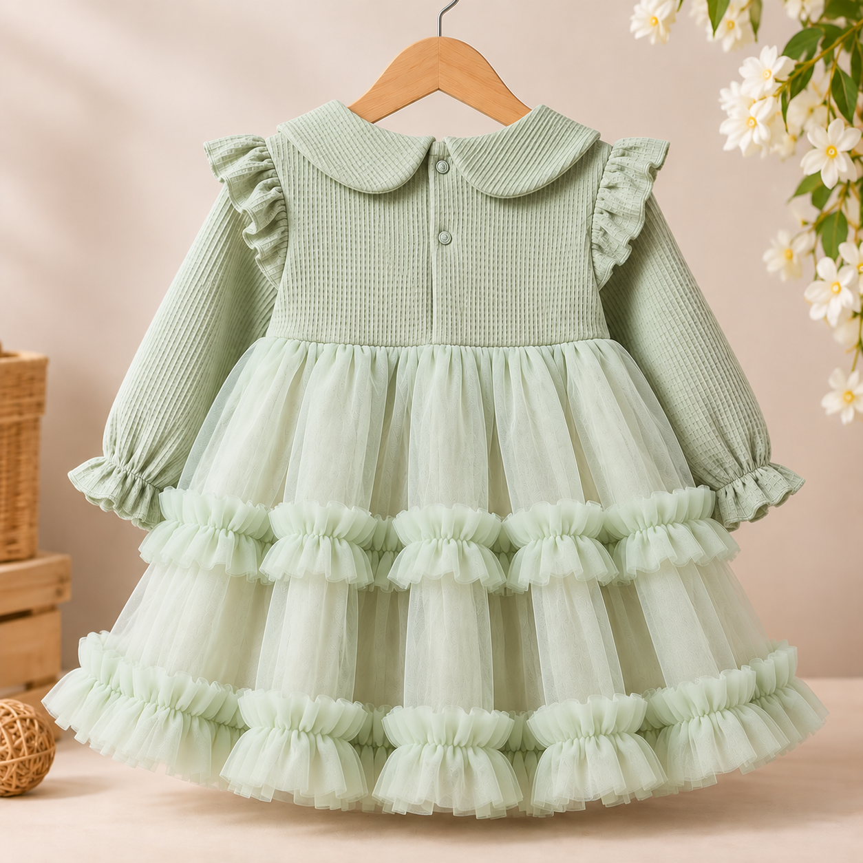 Imported Korean Mint Green Ruffle Tulle Frock