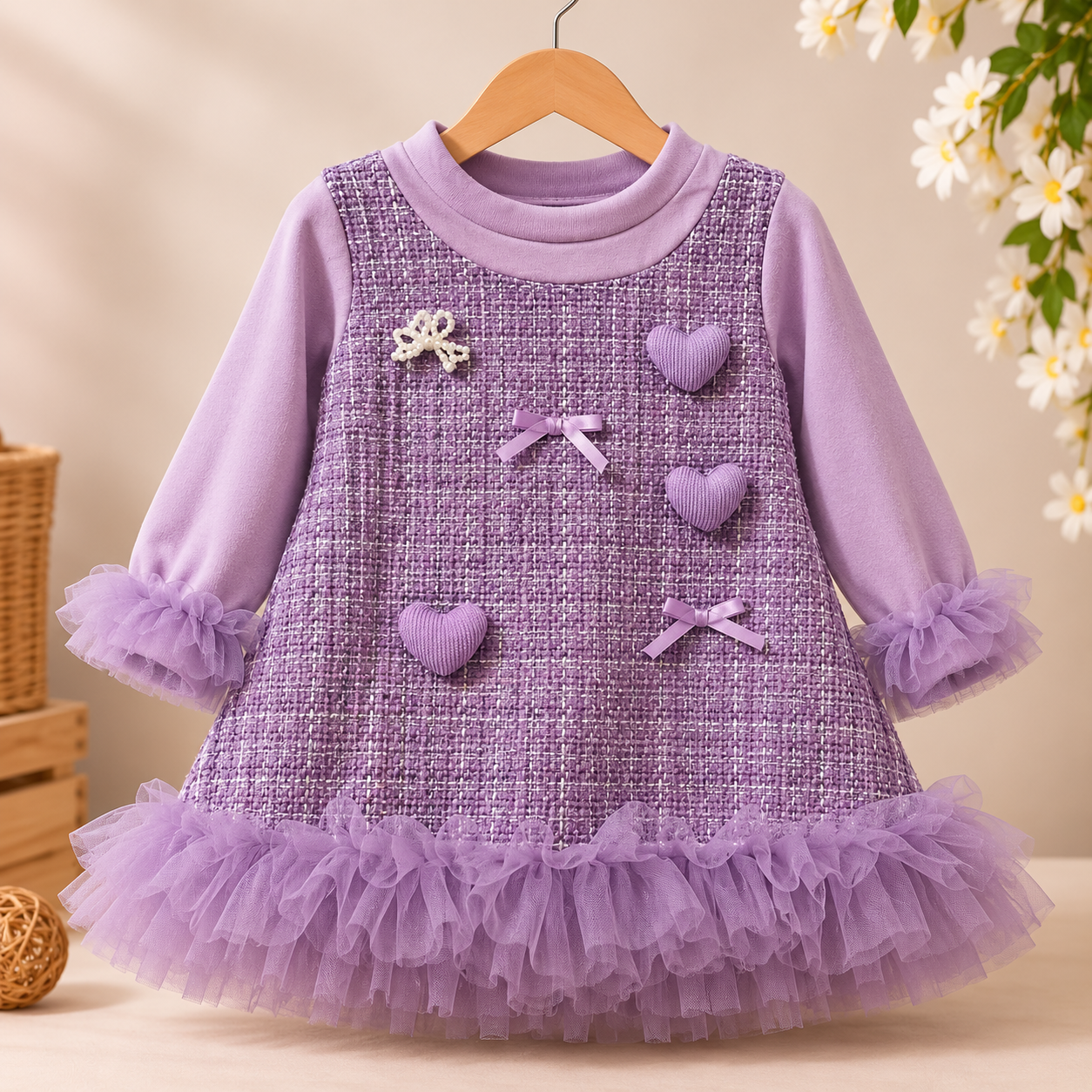 Imported Korean Lavender Heart & Bow Frock