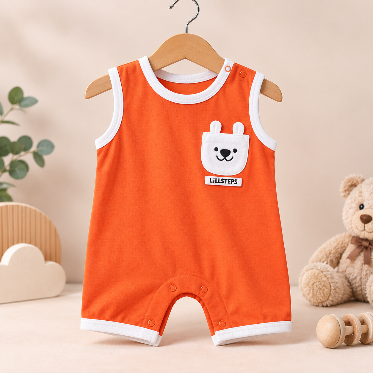 Imported Baby Boy Romper Orange Bear Print
