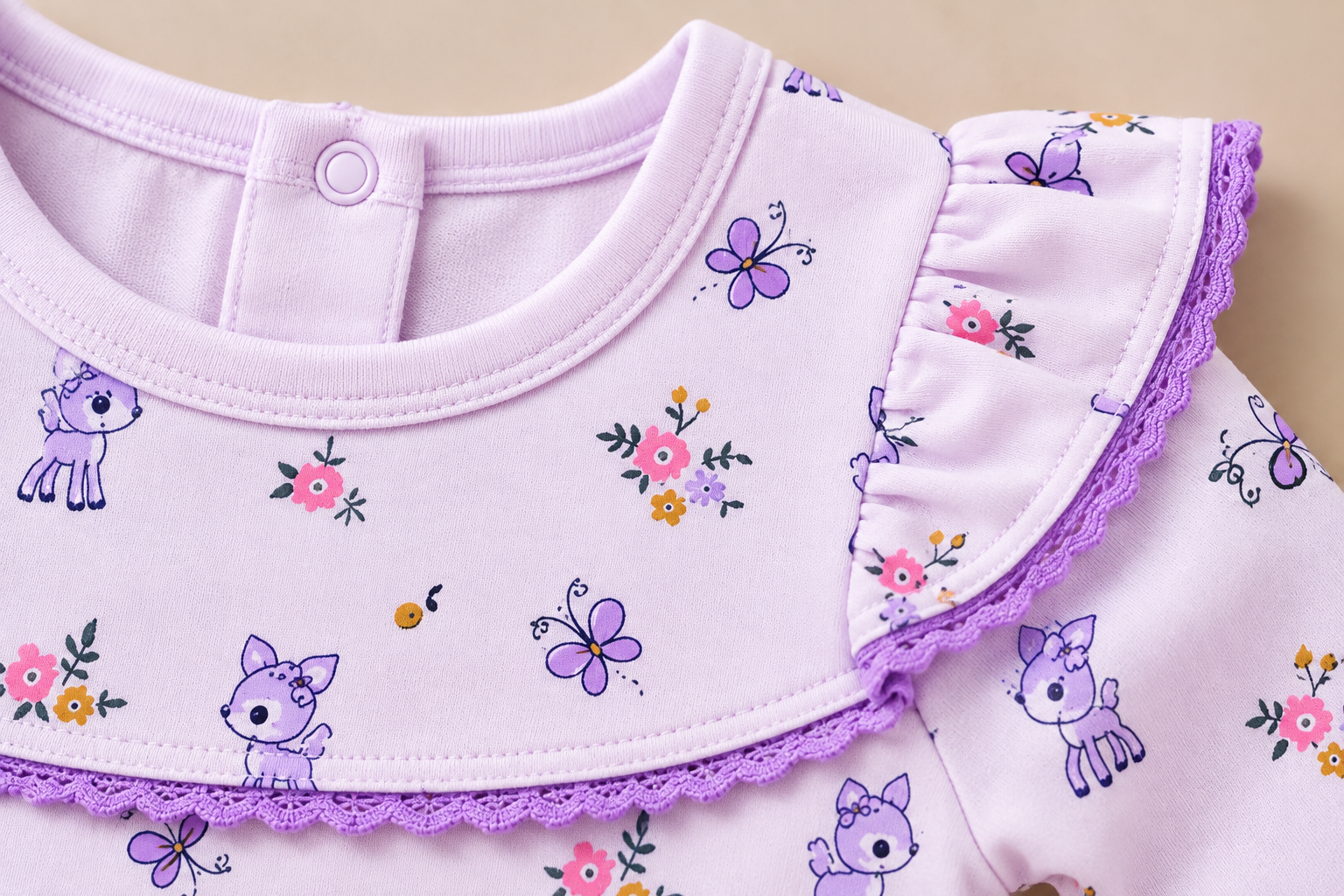 Imported Korean Baby Romper – Lavender Deer & Floral Print 3