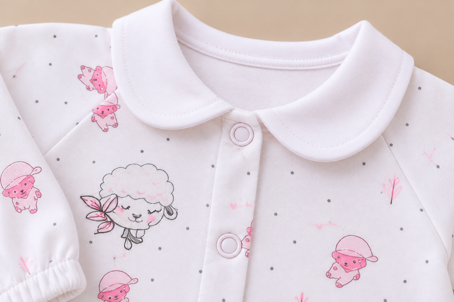 Imported Korean Baby Romper – Pink Lamb & Bunny Print 3