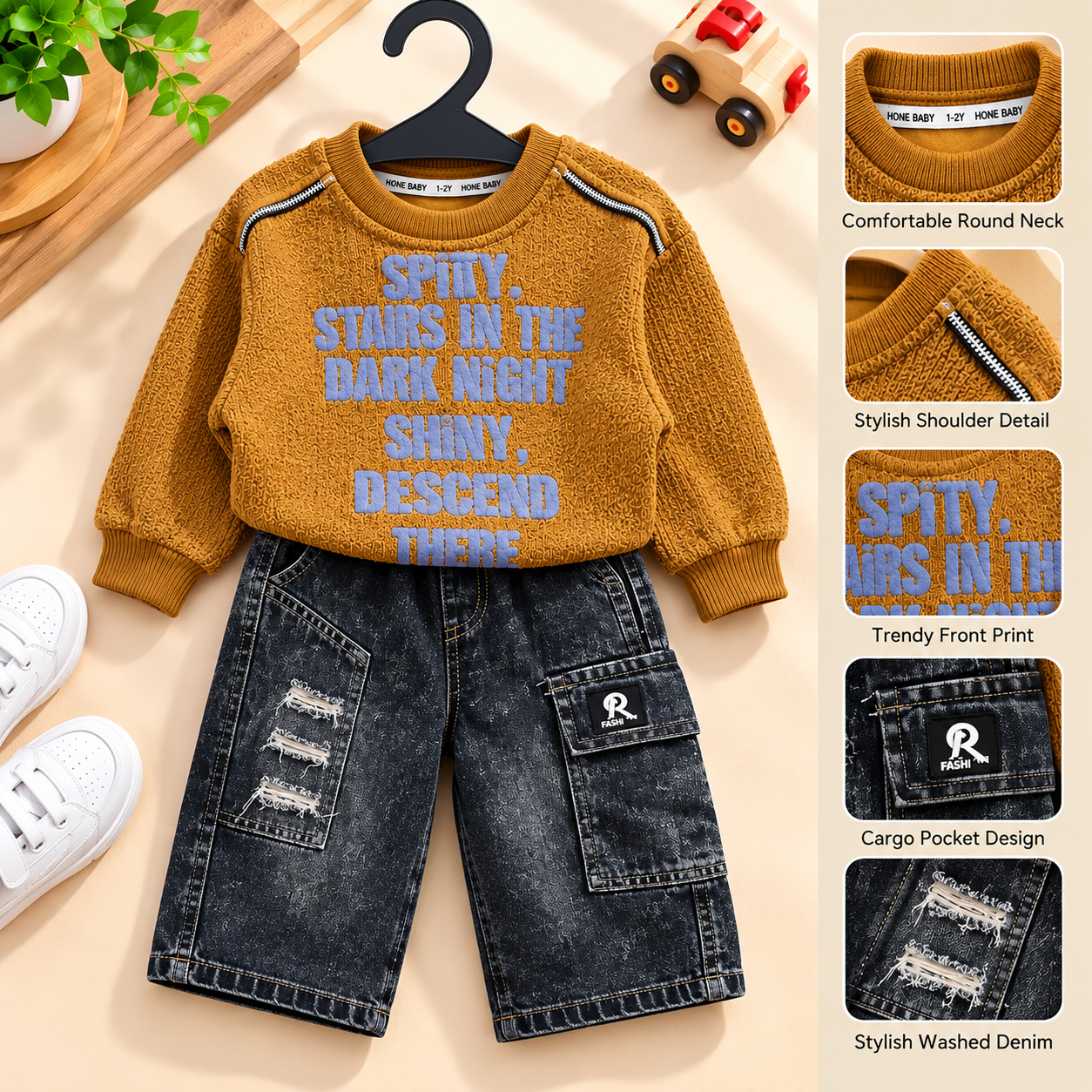 Imported Cordset – Stylish Boys Winter Sweatshirt & Denim Cargo Set 2