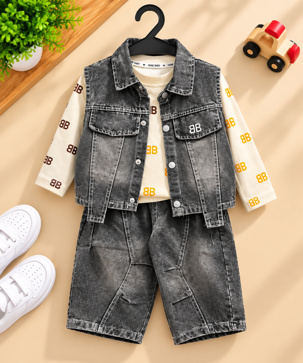 Imported Cordset – Denim Vest & Printed T-Shirt Set