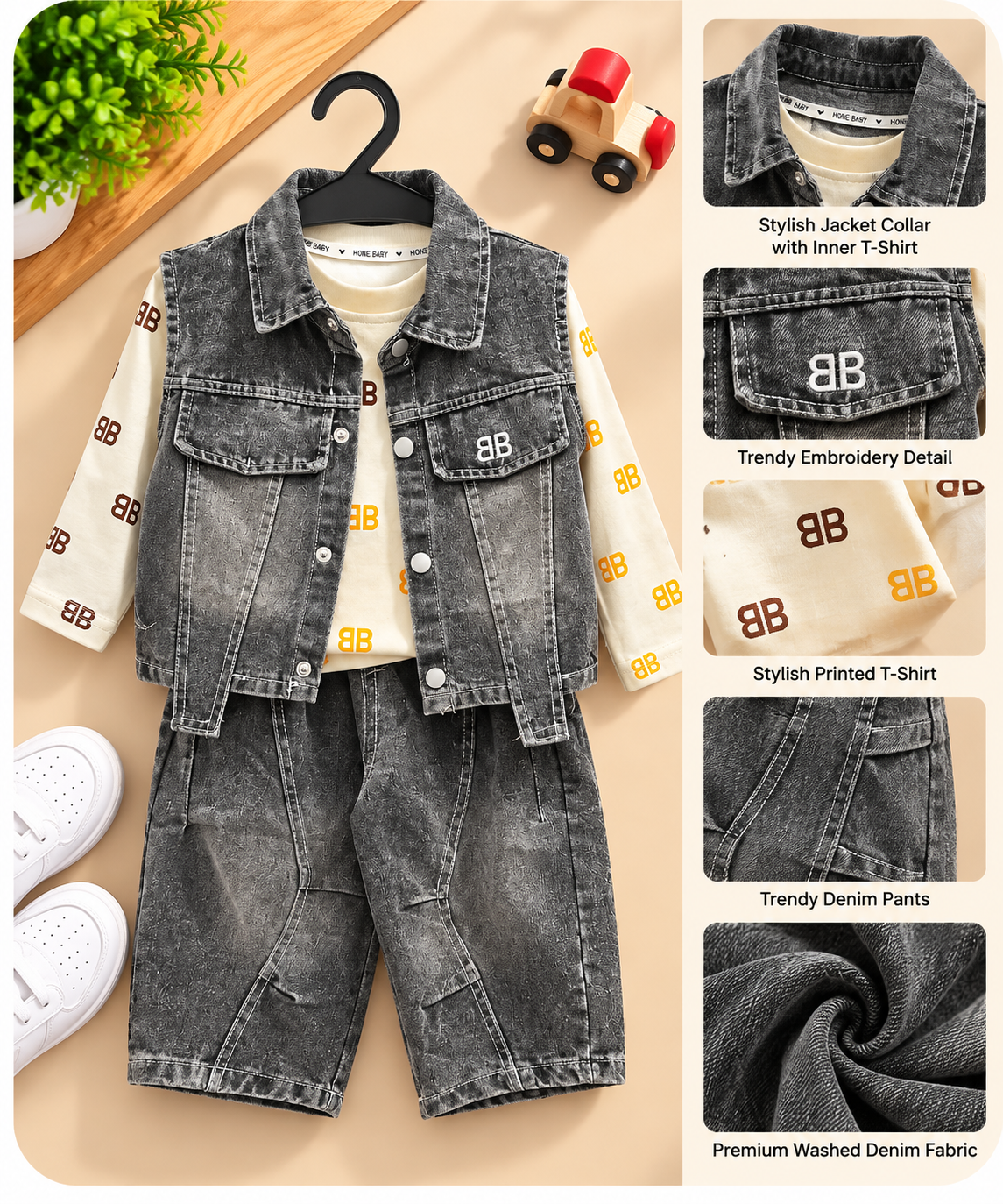 Imported Cordset – Denim Vest & Printed T-Shirt Set 2
