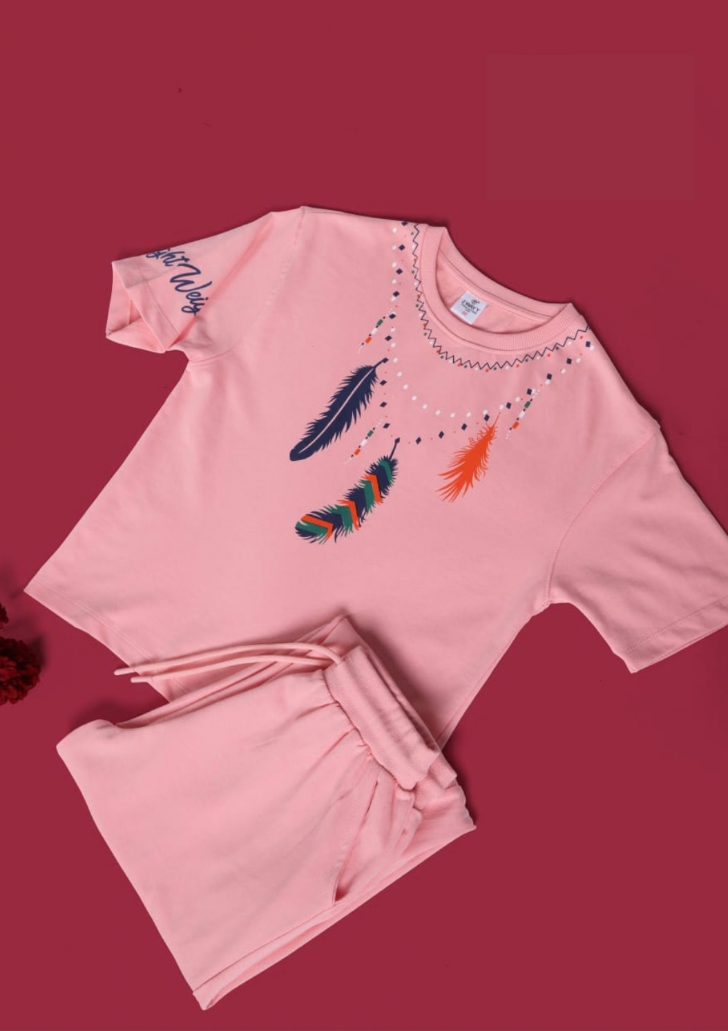 Baby Pink Feather Print Cordset Girls 3