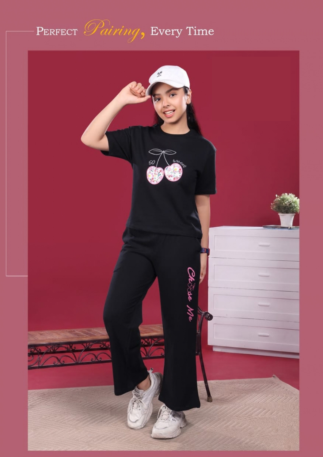 Black Cherry Print Cordset Girls