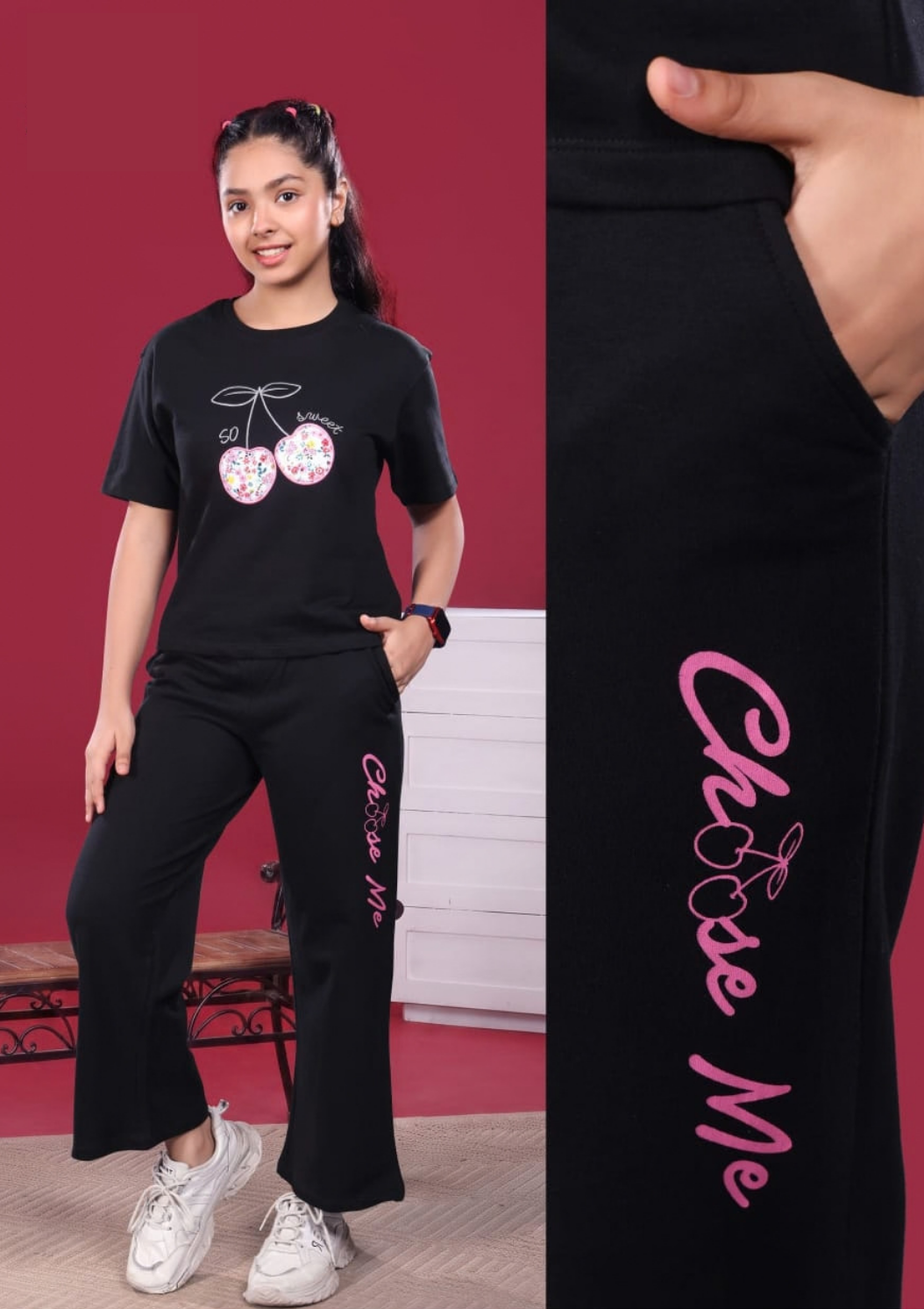 Black Cherry Print Cordset Girls 3