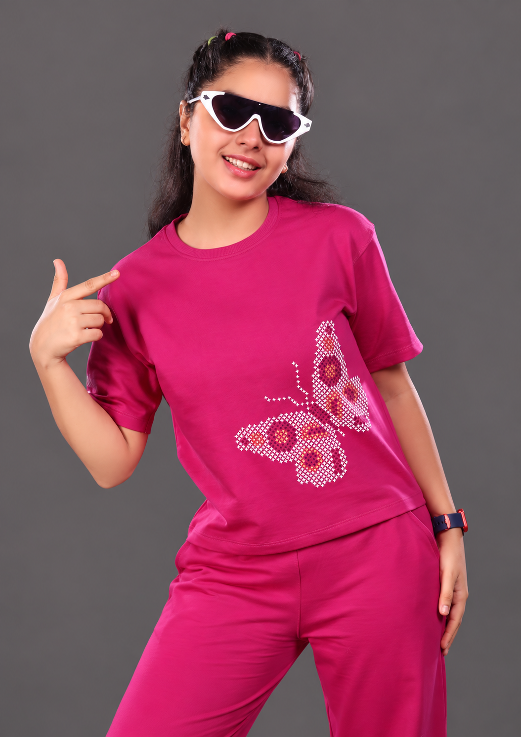Butterfly Print Magenta Girls Premium Cordset 2