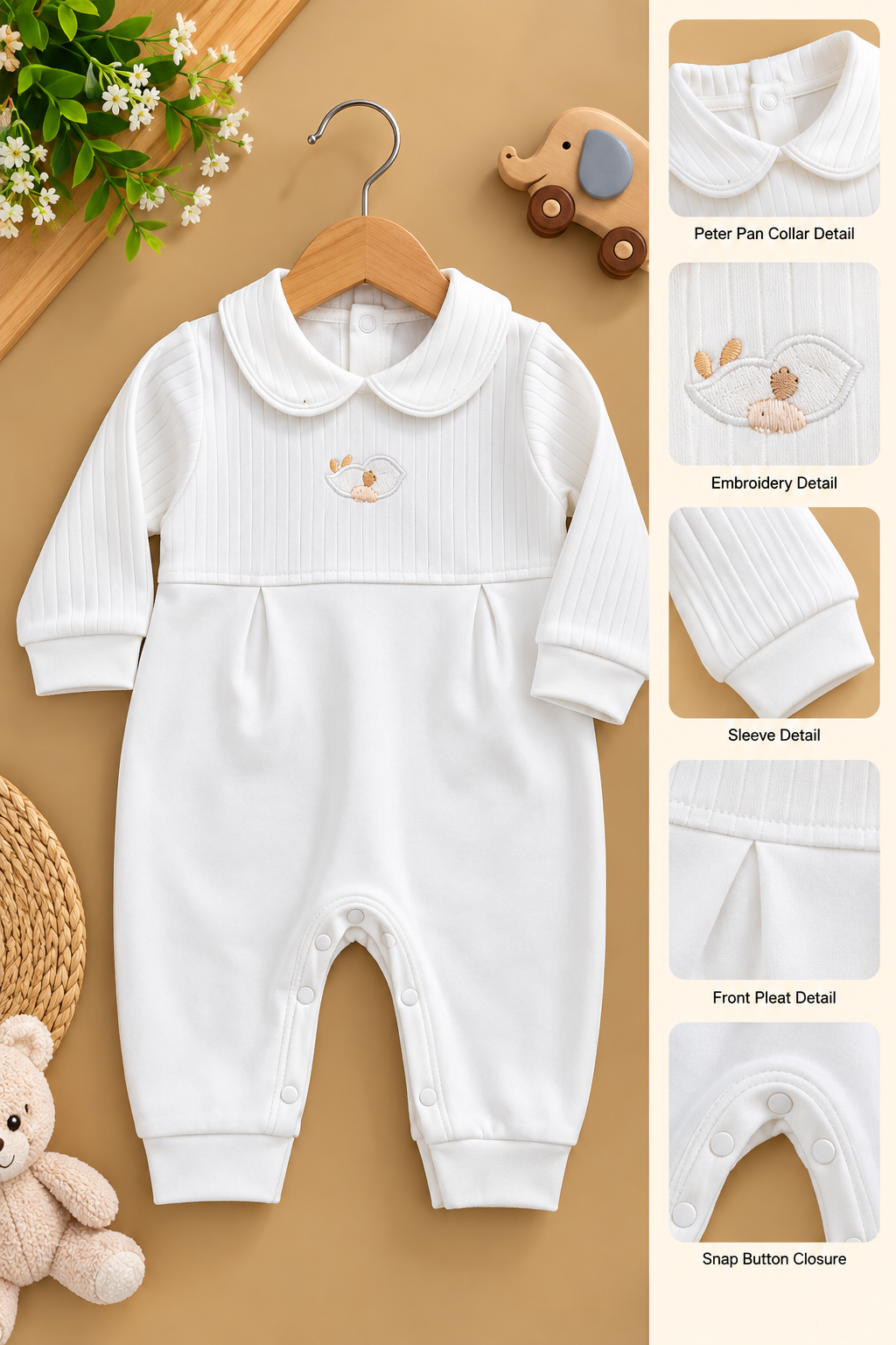 White Peter Pan Collar Baby Imported Romper 2