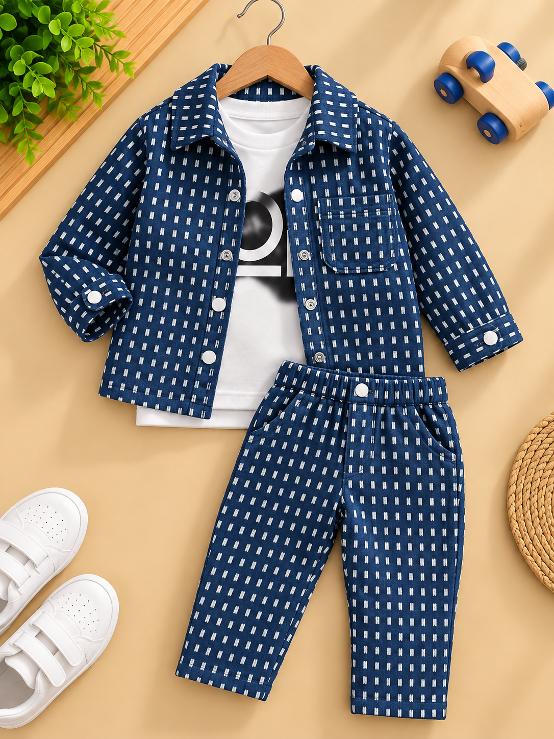 Navy Blue Printed Jacket & Pants Imported Cordset