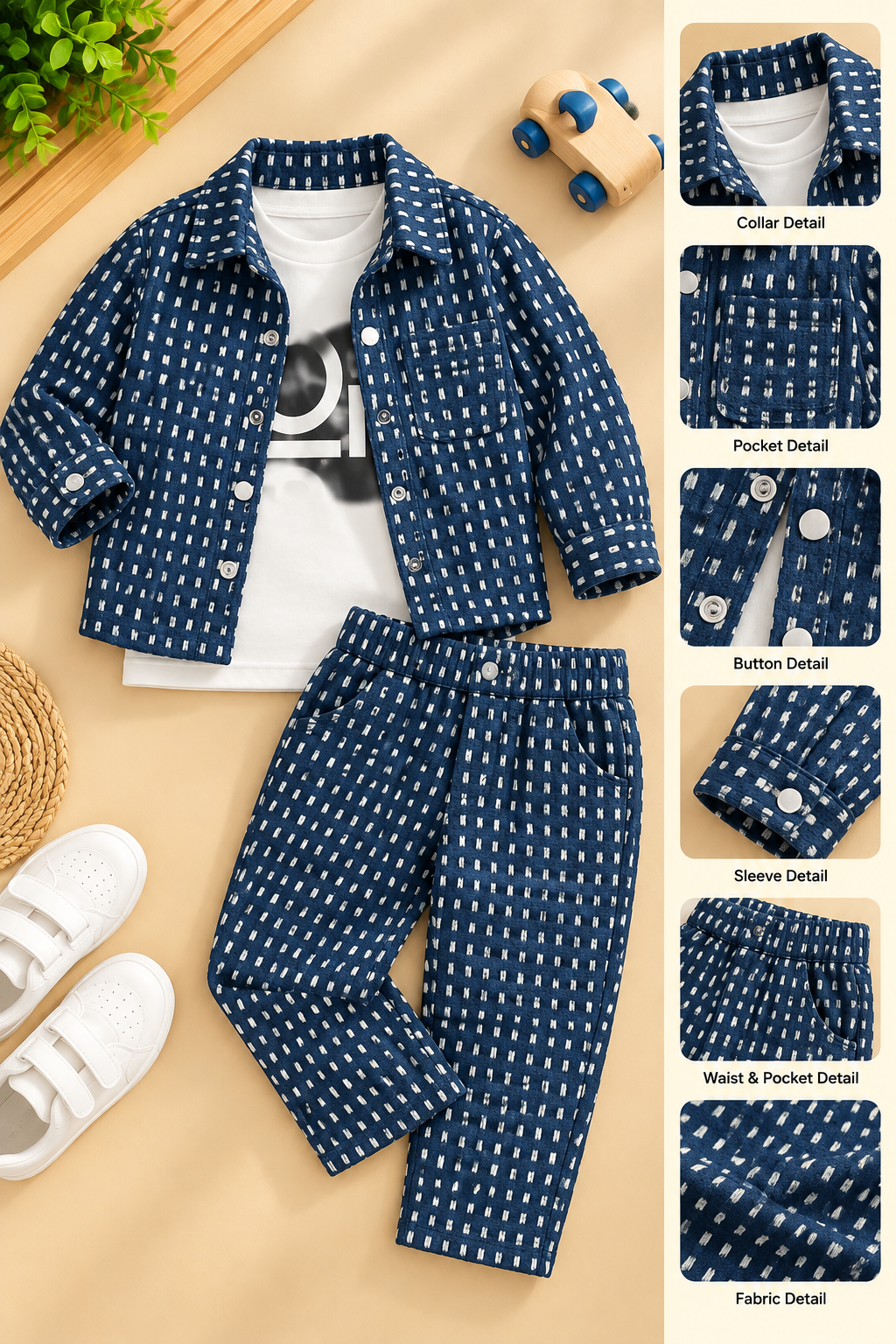 Navy Blue Printed Jacket & Pants Imported Cordset 3